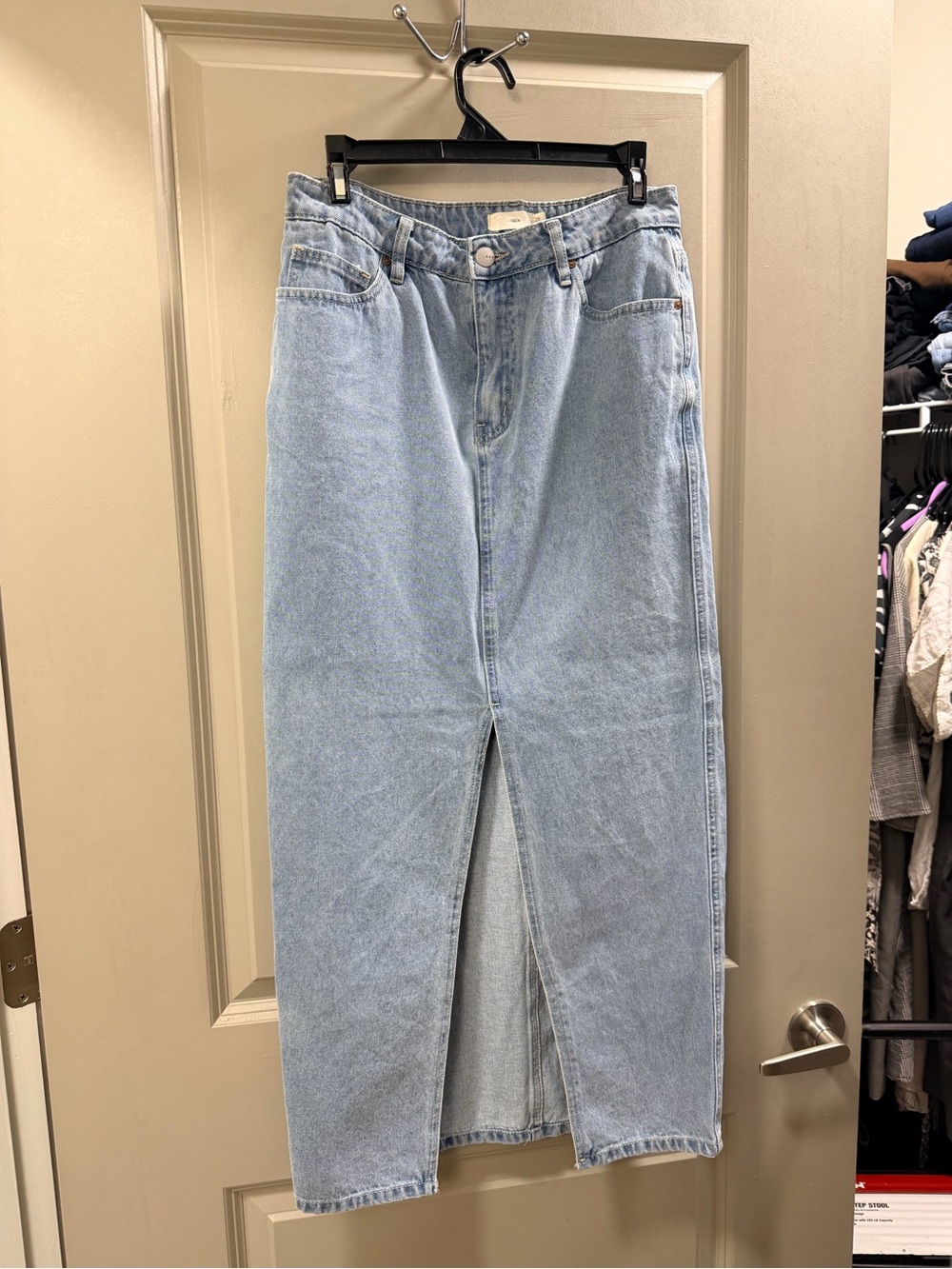Women's Light Blue Straight-Leg Jeans Skirt with Front Slit